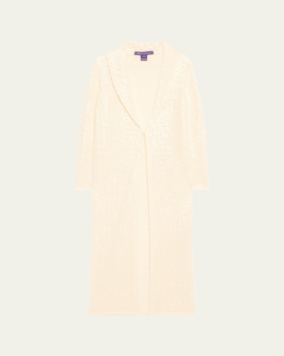 Embellished Cashmere Mesh Long Cardigan